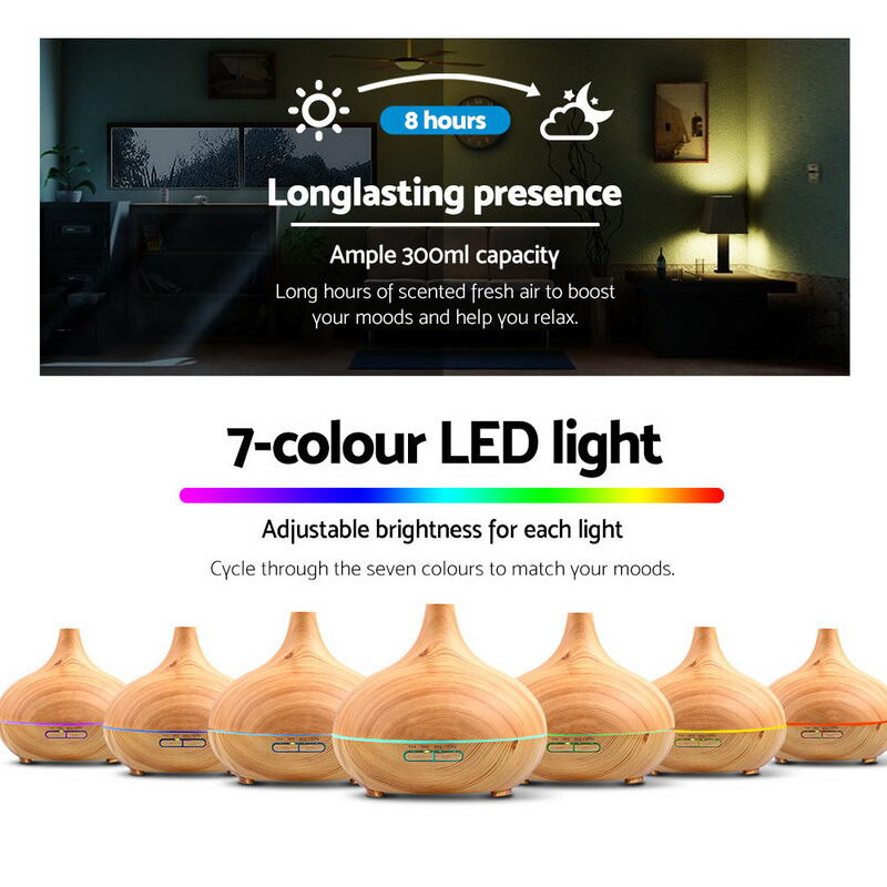 300ml 4-in-1 Aromatherapy Oil Diffuser Light Wood - Image 2