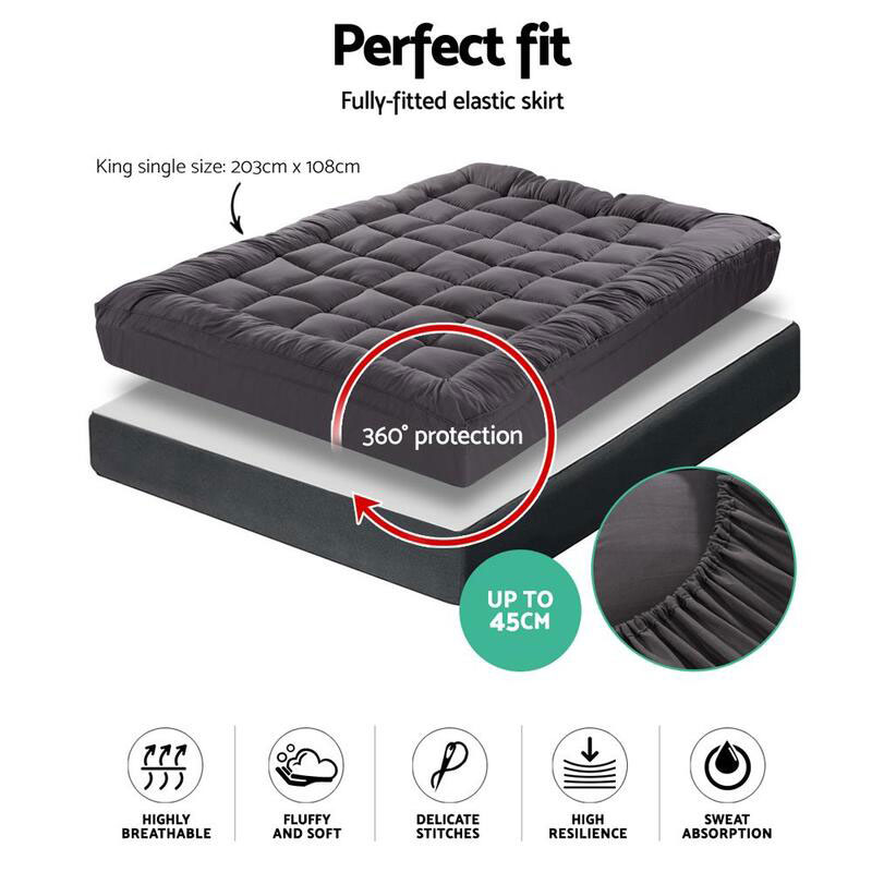 Bamboo Pillowtop Mattress Topper Charcoal King - Image 2