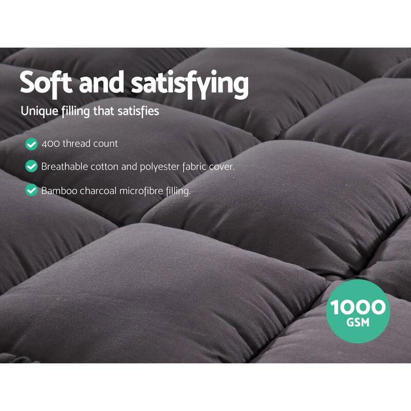 Bamboo Pillowtop Mattress Topper Charcoal King - Image 5