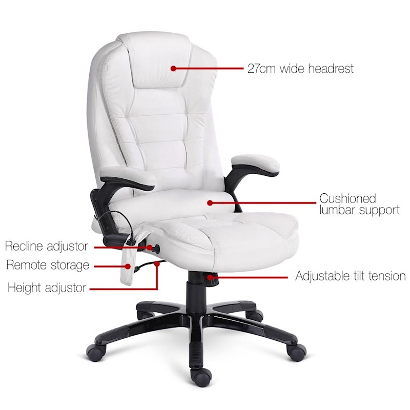 Executive 8 Point Heated Massage Office Chair White - Image 2