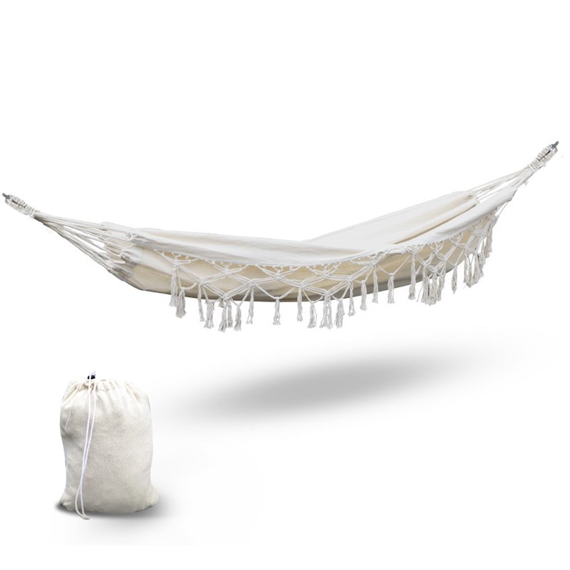 Hammock Swing Bed Boho Cream Tassel 2 Person