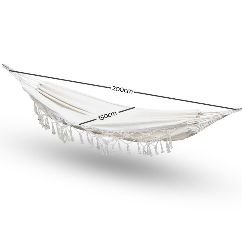 Hammock Swing Bed Boho Cream Tassel 2 Person - Image 2