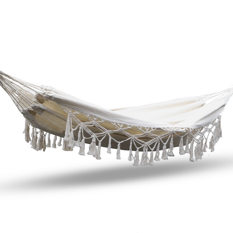 Hammock Swing Bed Boho Cream Tassel 2 Person - Image 5
