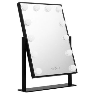 Hollywood Mirror Glamour LED Mirror 12 Bulb Standing Mirror Black 25 x 30cm