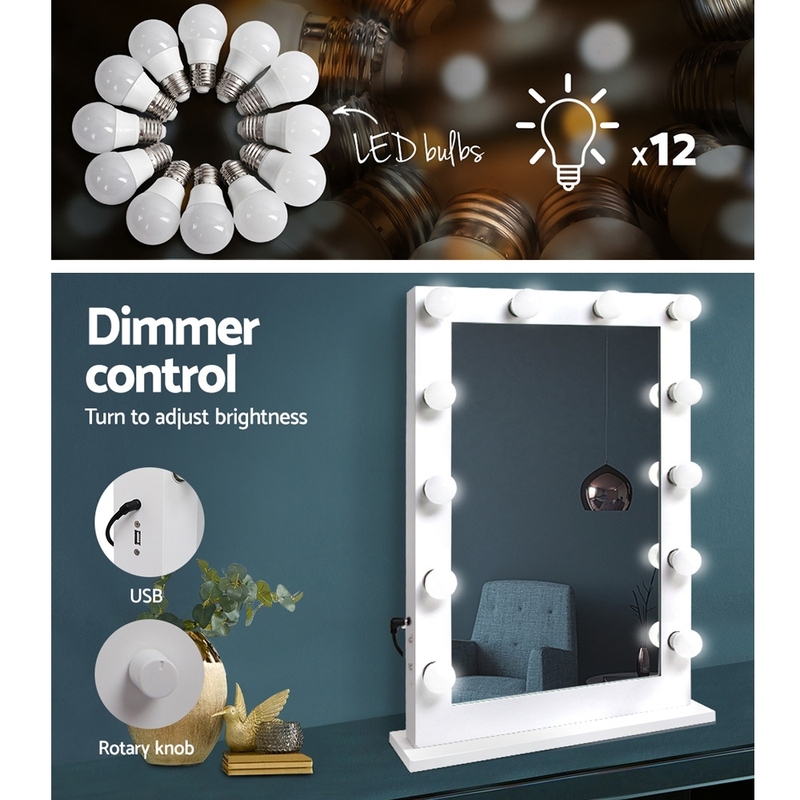Hollywood Mirror Glamour LED Mirror 12 Bulb Standing Mirror White 50 x 60cm - Image 3