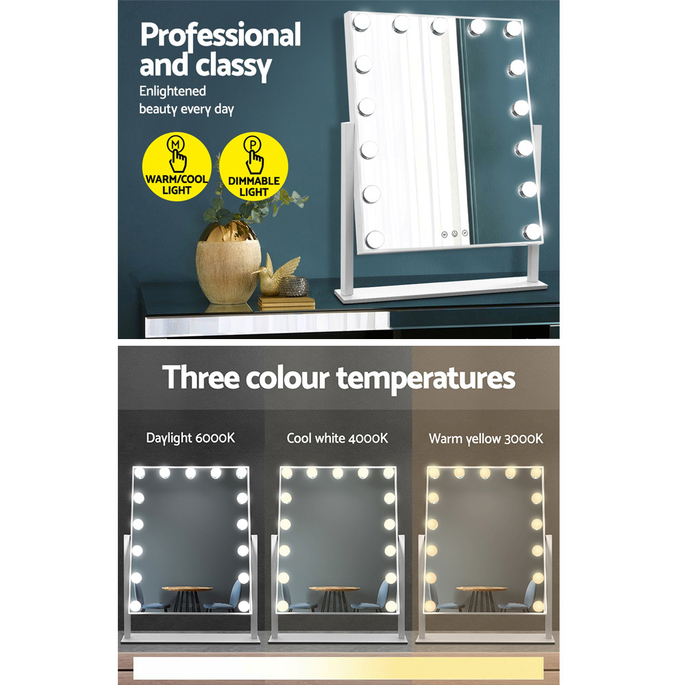 Hollywood Mirror Glamour LED Mirror 15 Bulb Standing Mirror White 40 x 50cm - Image 3