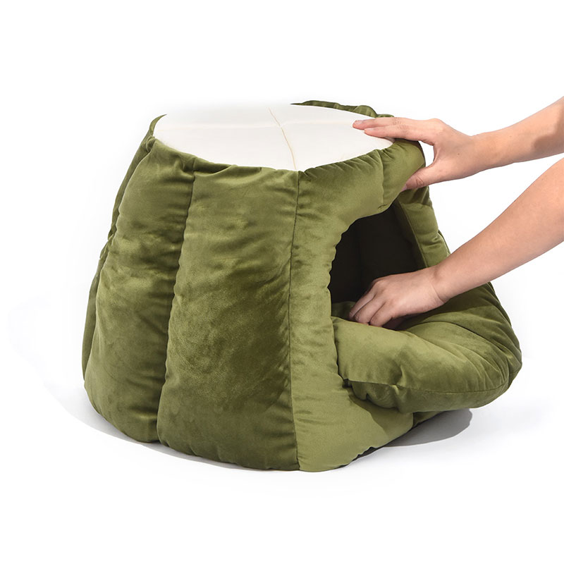 Pet Dog Cat Bed 2-in-1 Folding Igloo Green - Image 2