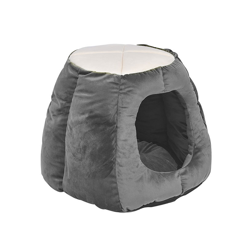 Pet Dog Cat Bed 2-in-1 Folding Igloo Grey