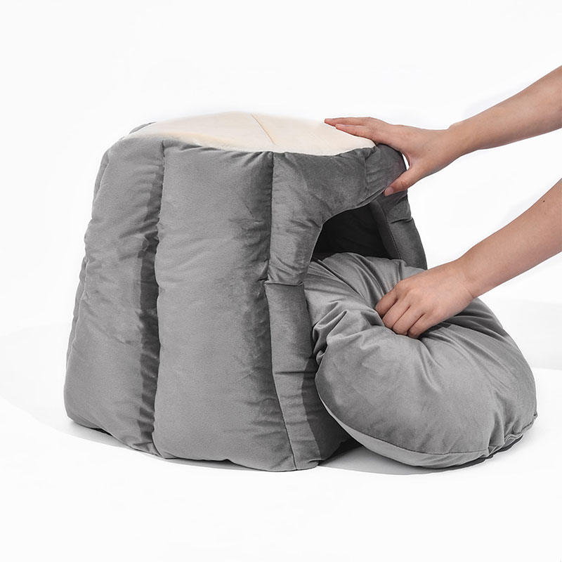 Pet Dog Cat Bed 2-in-1 Folding Igloo Grey - Image 2