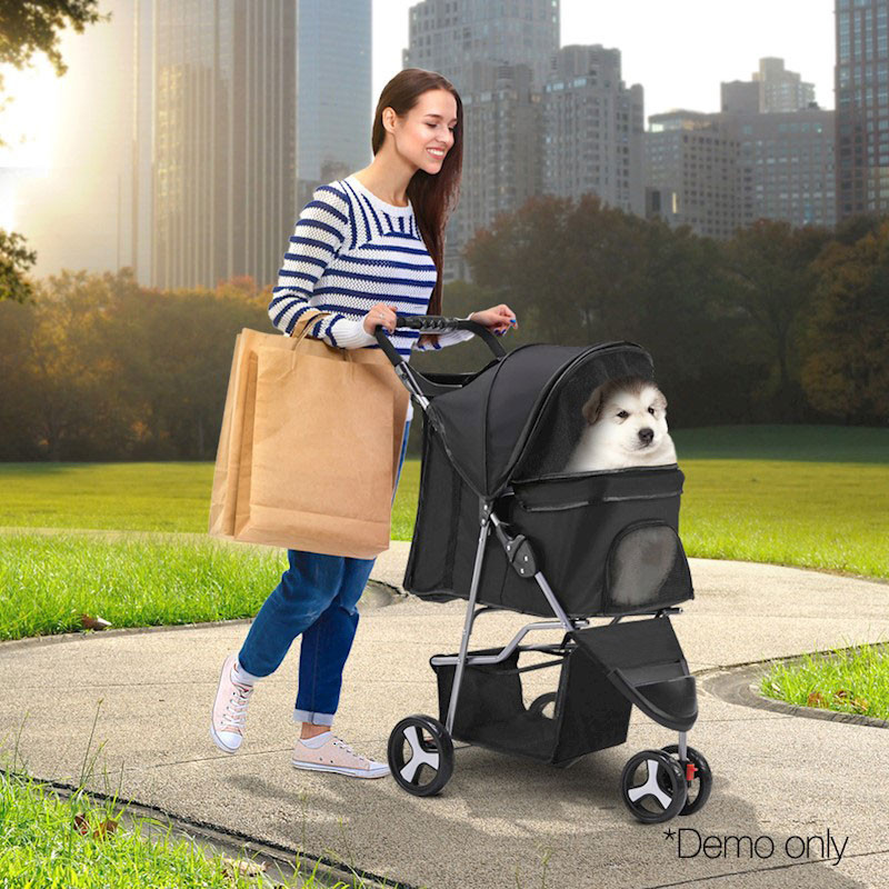 Pet Dog Cat Stroller Pram 3 Wheel Black - Image 3