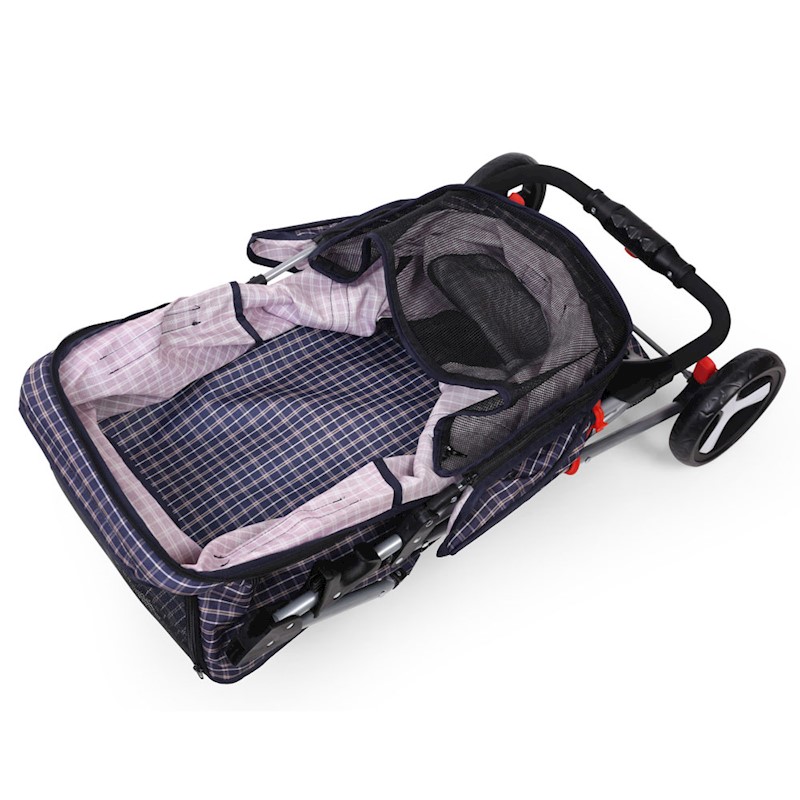 Pet Dog Cat Stroller Pram 3 Wheel Violet Plaid - Image 7