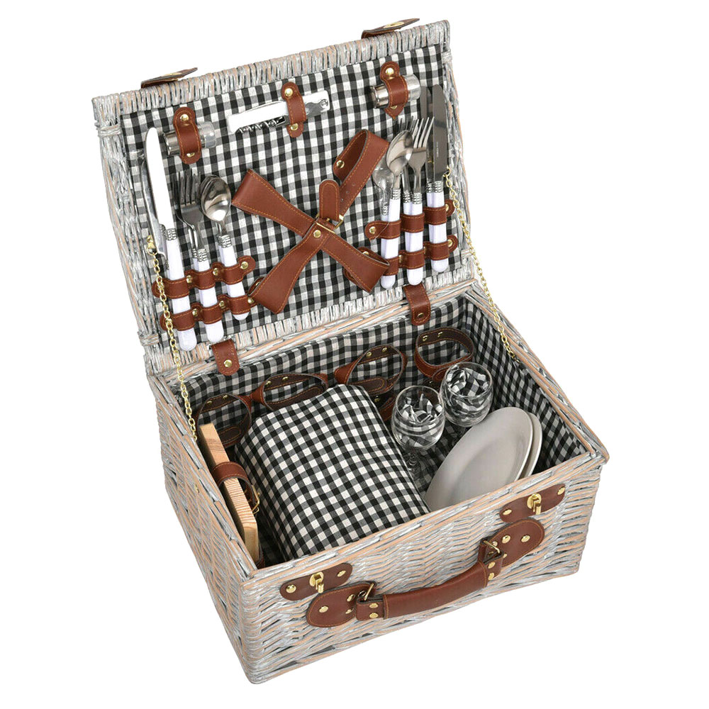 Picnic Basket 4 Person Wicker With Blanket Style 2