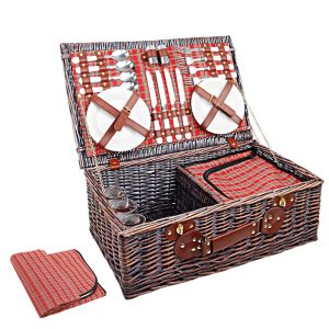 Picnic Basket 4 Person Wicker With Cooler Bag & Blanket Style 3