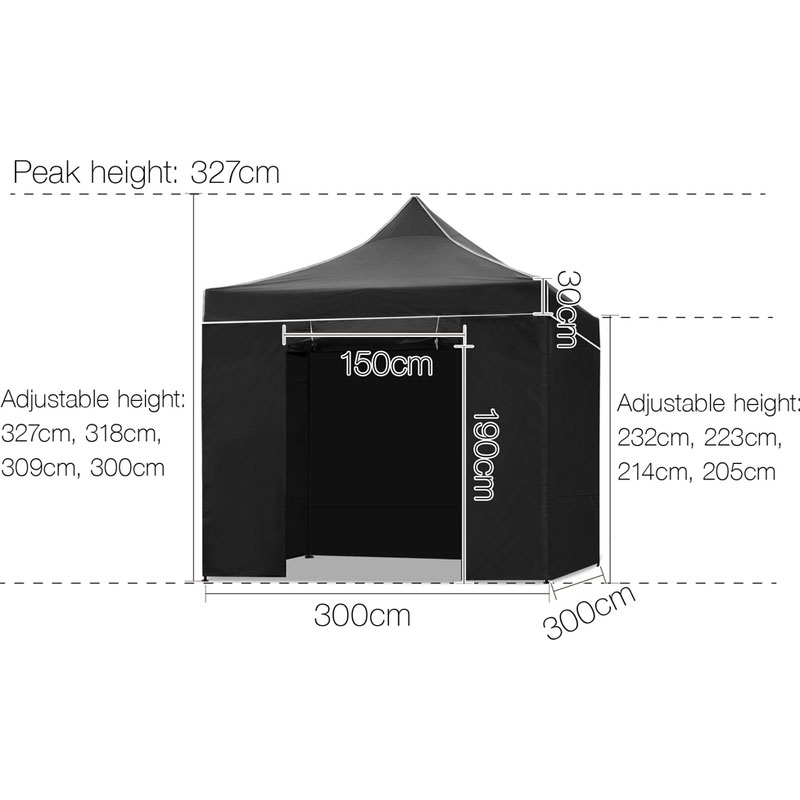Pop Up Gazebo 3 x 3m Black - Image 2