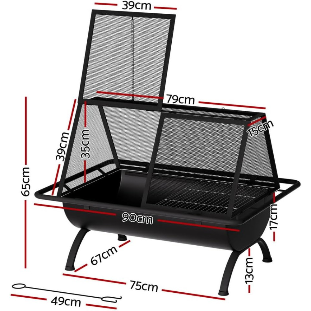 Portable Fire Pit BBQ 90 x 65cm - Image 2