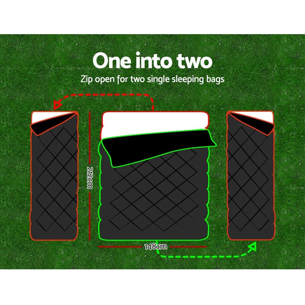 Adults Sleeping Bag Double 190T Thermal Black - Image 2