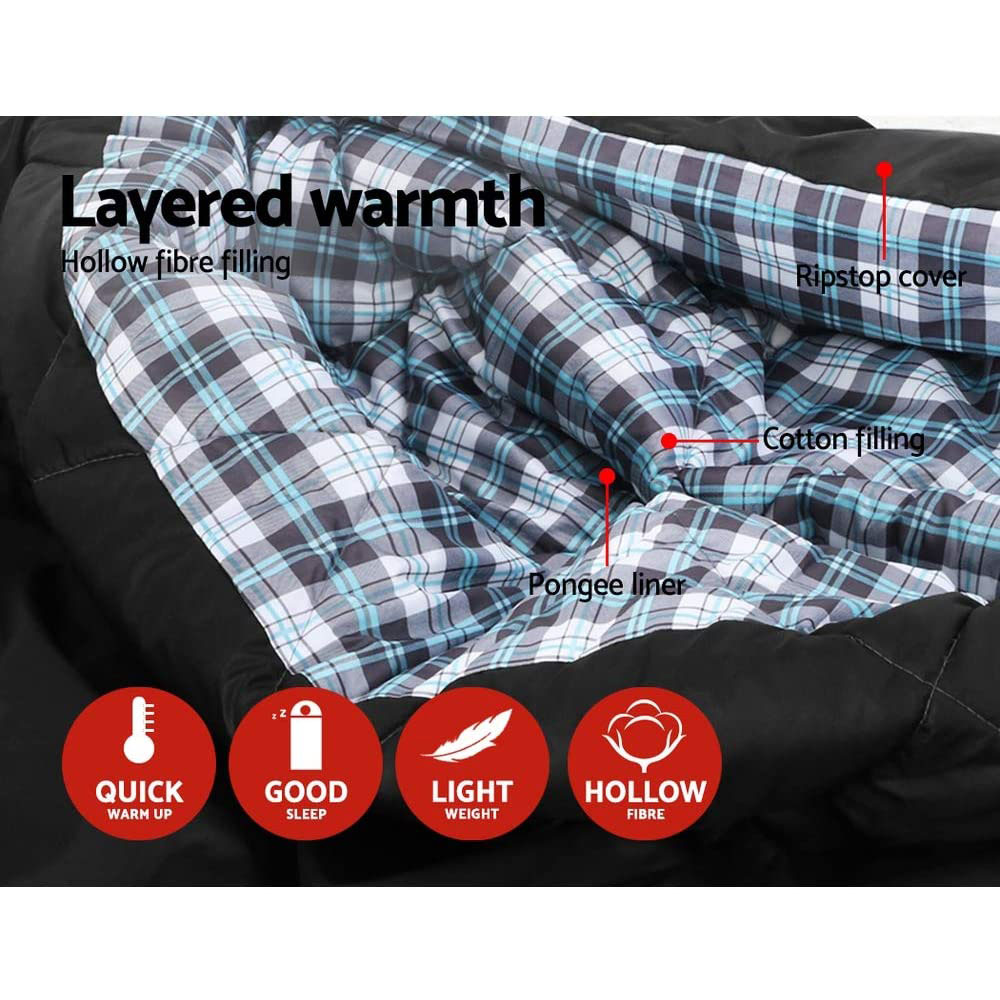 Adults Sleeping Bag Double 190T Thermal Black - Image 3