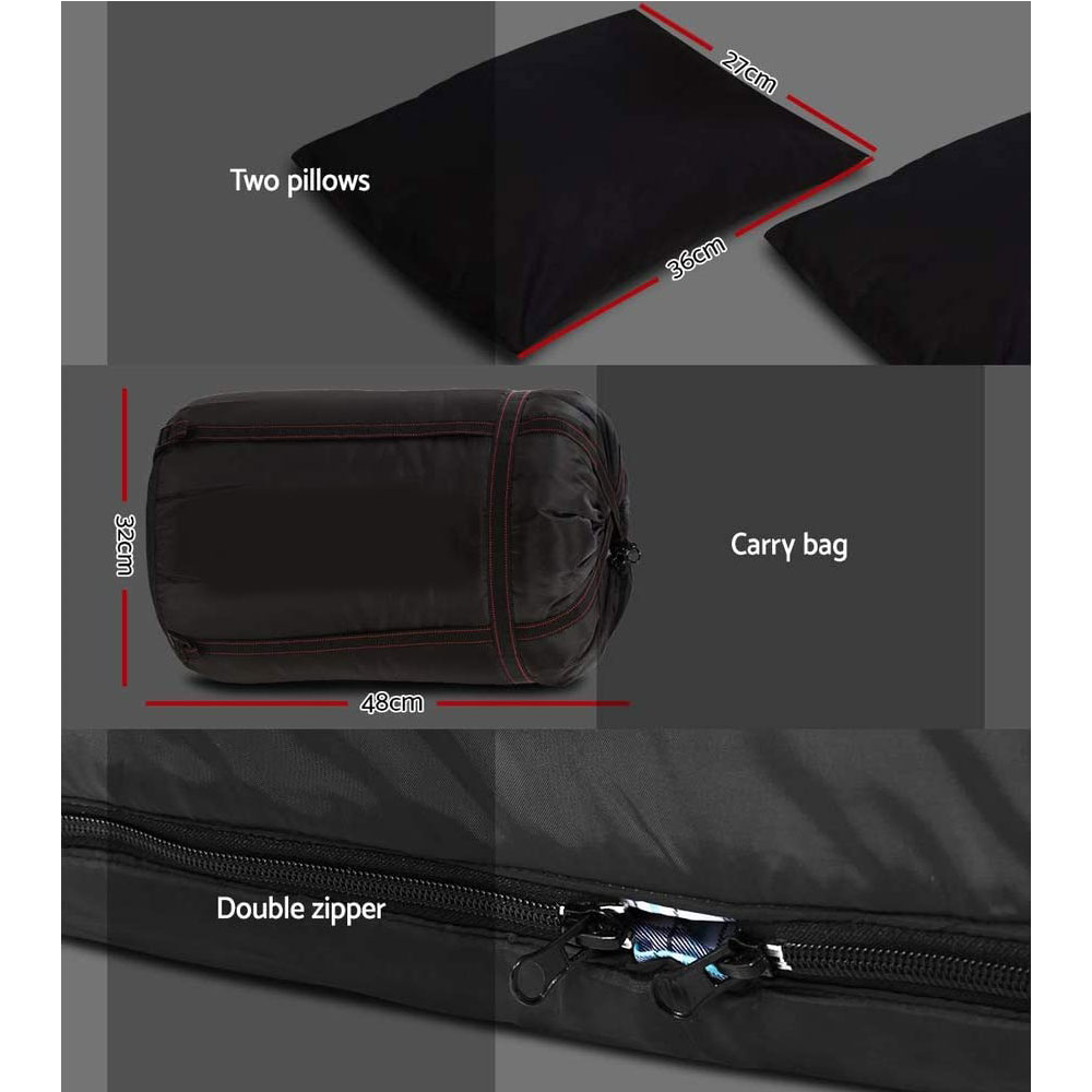 Adults Sleeping Bag Double 190T Thermal Black - Image 6