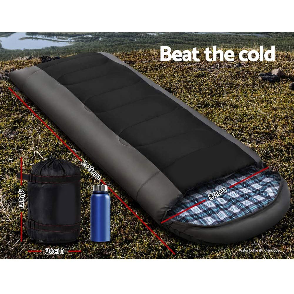 Adults Sleeping Bag Single 190T Thermal Black - Image 2