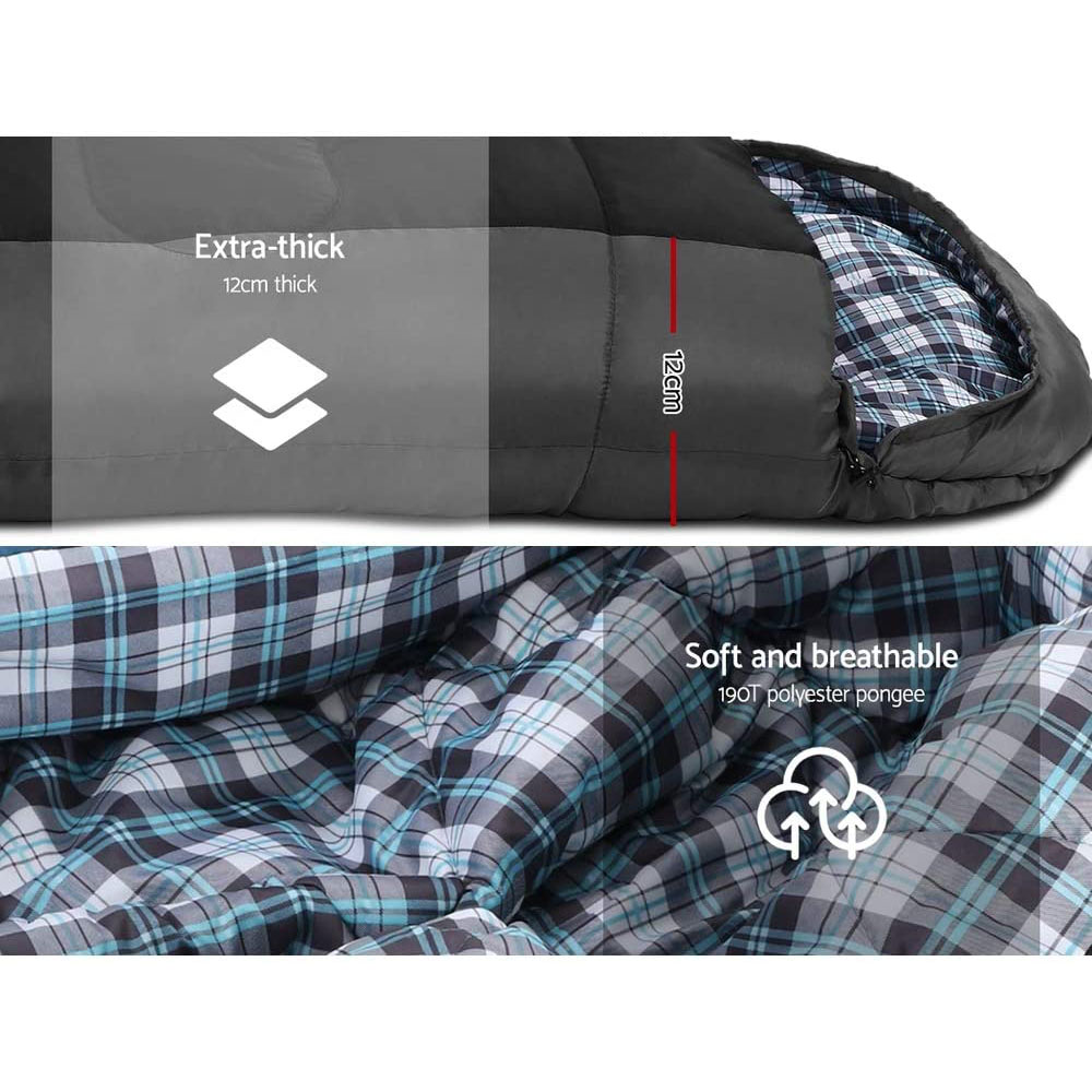 Adults Sleeping Bag Single 190T Thermal Black - Image 5