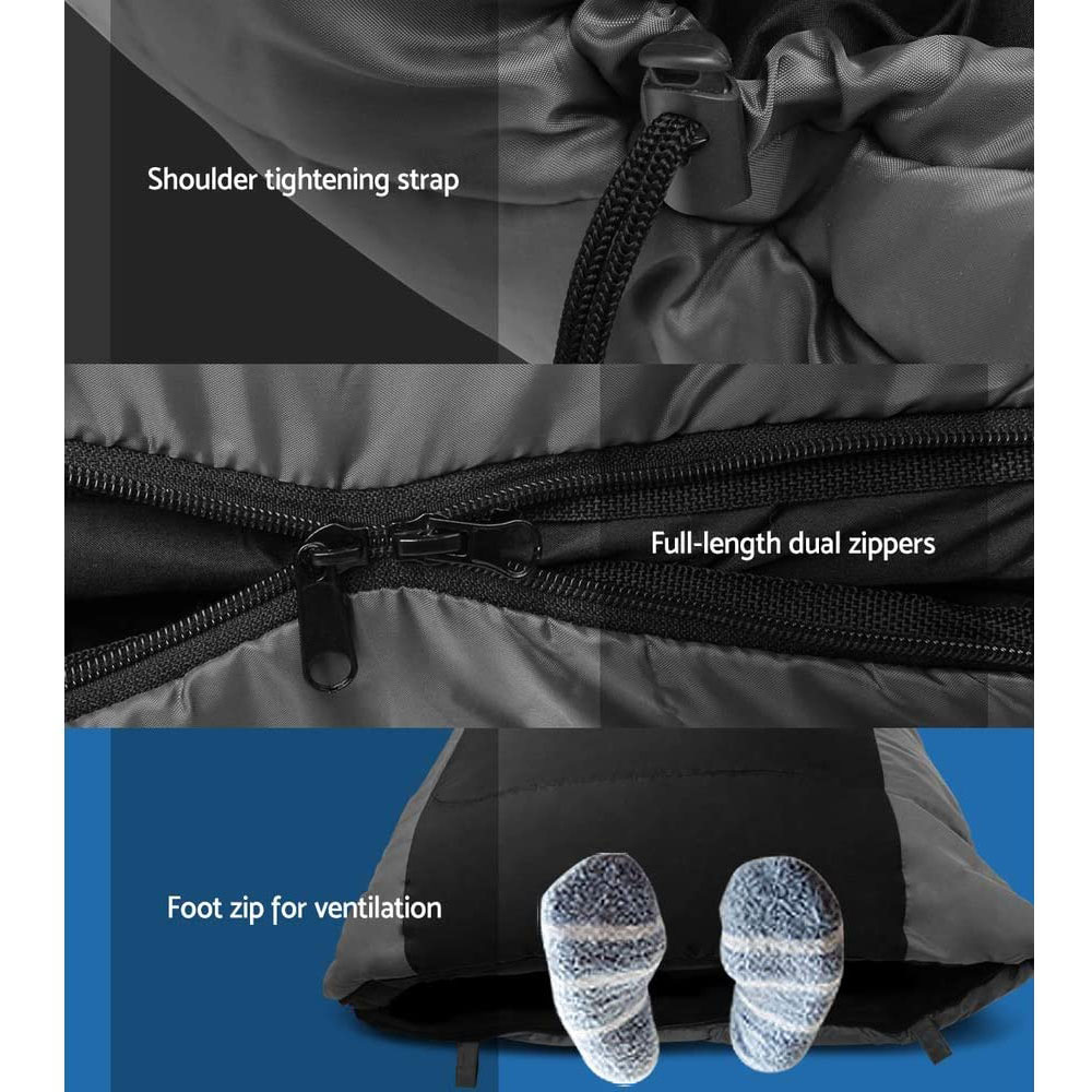 Adults Sleeping Bag Single 190T Thermal Black - Image 6