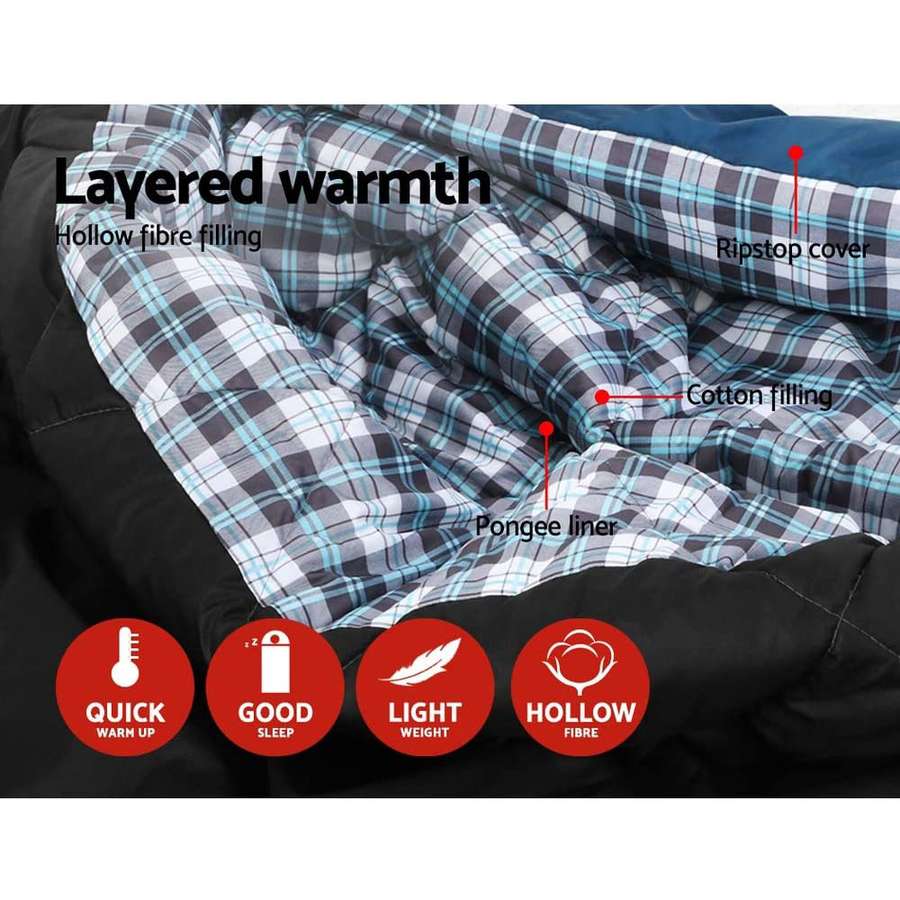 Adults Sleeping Bag Double 190T Thermal Blue - Image 3