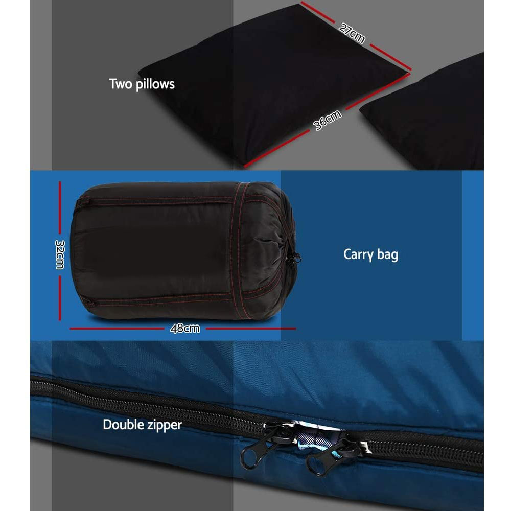 Adults Sleeping Bag Double 190T Thermal Blue - Image 6
