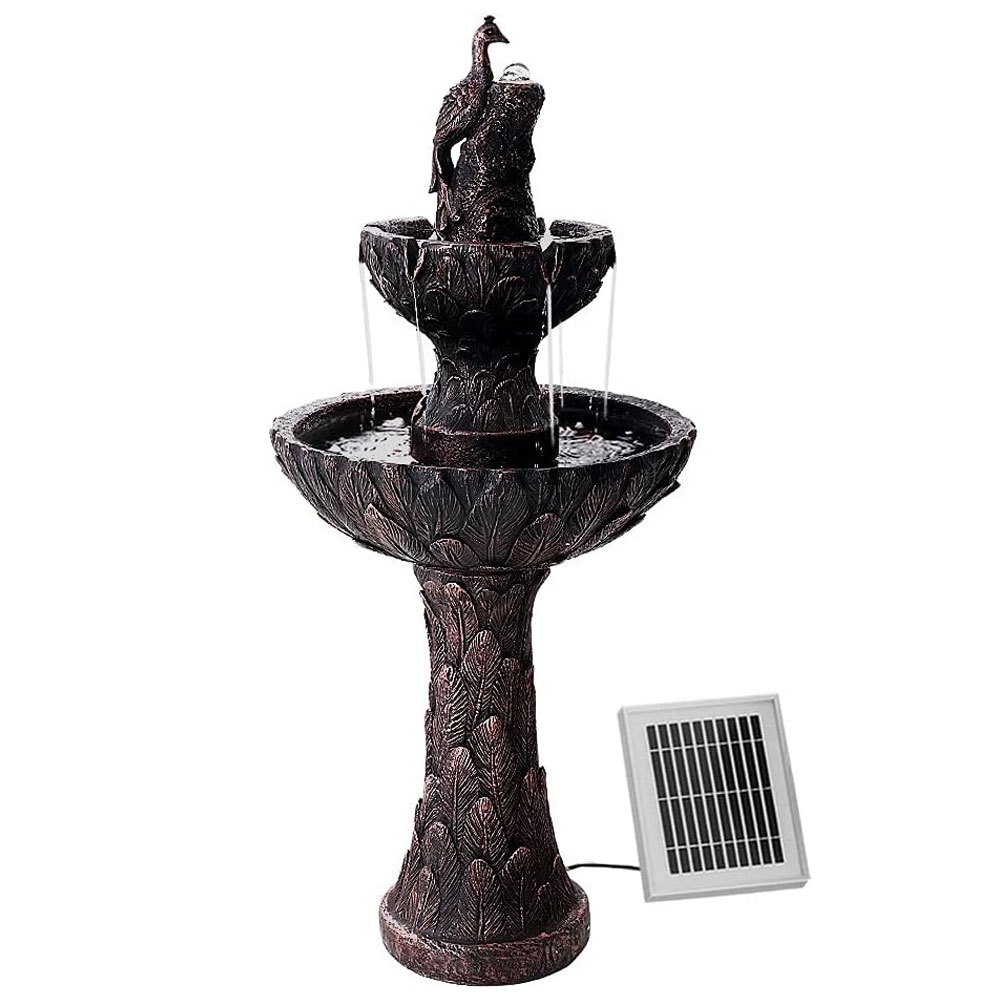 Solar Fountain 3 Tier Brown Peacock