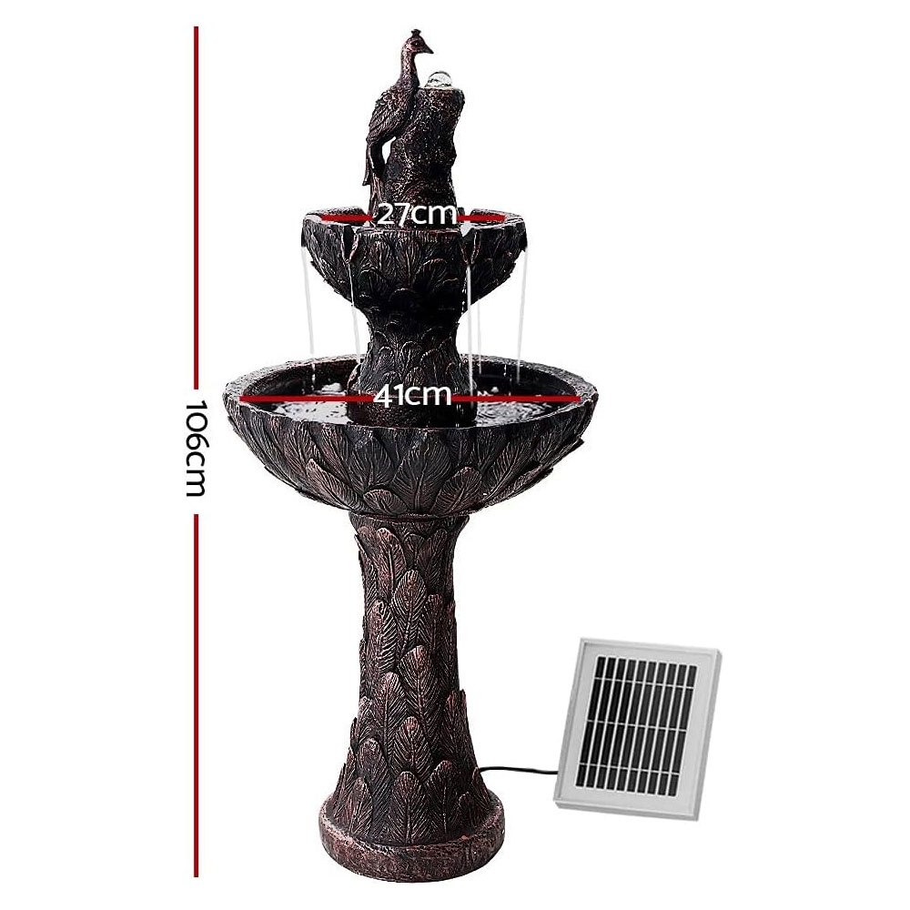 Solar Fountain 3 Tier Brown Peacock - Image 2