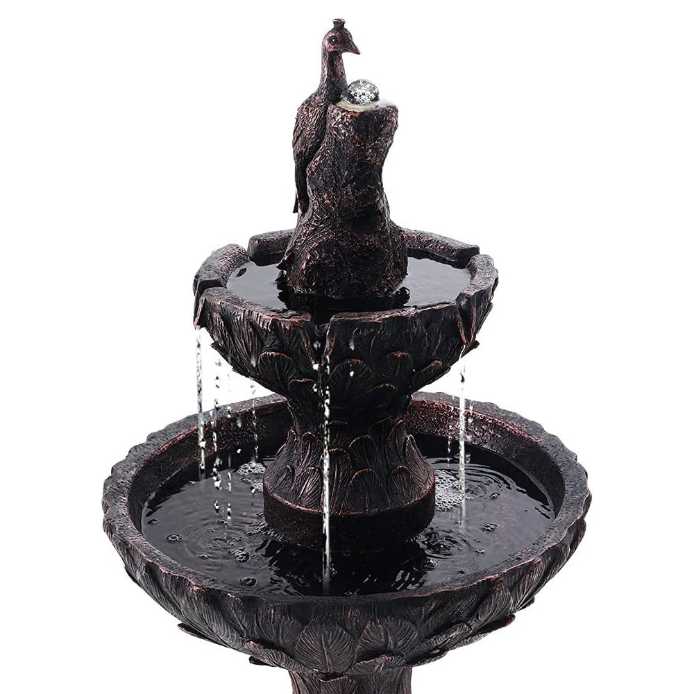 Solar Fountain 3 Tier Brown Peacock - Image 3