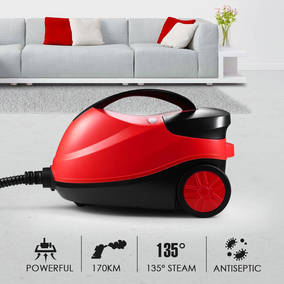Steam Cleaner 2000w 1.5L 13 in 1 Red - Image 6