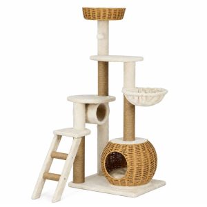 Cat Kitten Toy 138cm Rattan Scratching Tree Beige & Brown