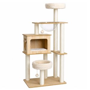 Cat Kitten Toy 142cm Scratching Tree Wooden Beige