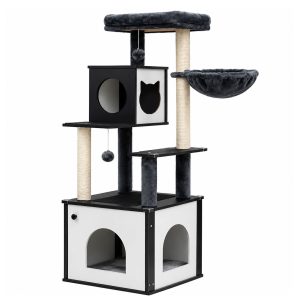 Cat Kitten Toy 144cm Scratching Tree Wooden Black & White